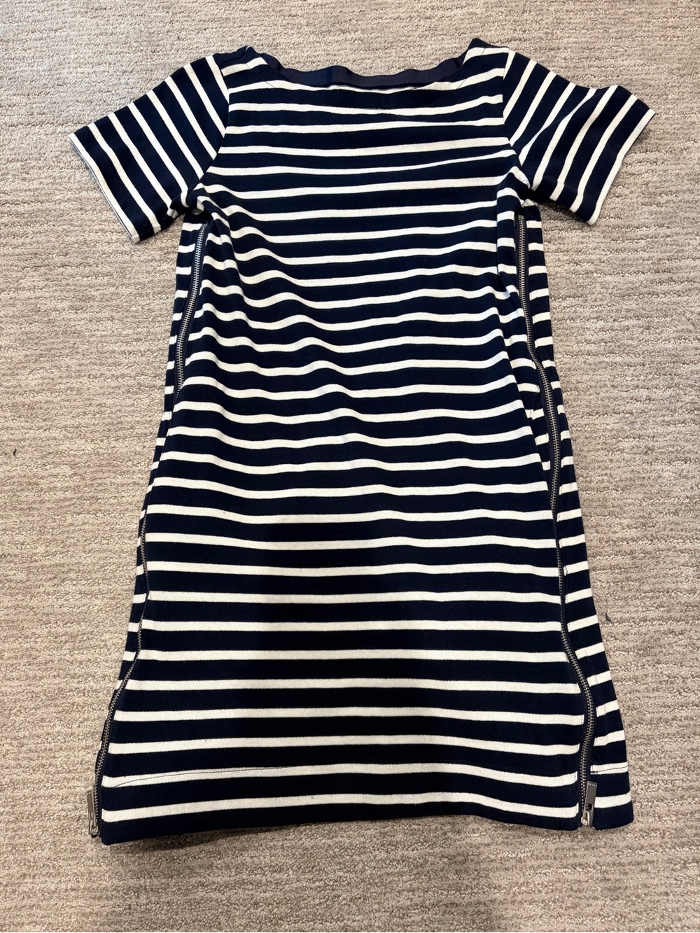Sacai Navy White Stripe Side Zip Ruffle Dress Tunic Size 1/S #3699 Made in Japan
